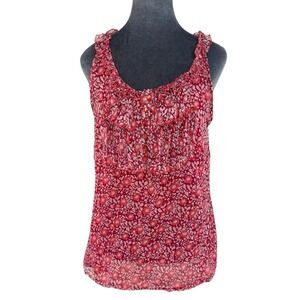 Cynthia Rowley Romantic Coquette Red Pink Floral Silk Ruffle Sleeveless Blouse M